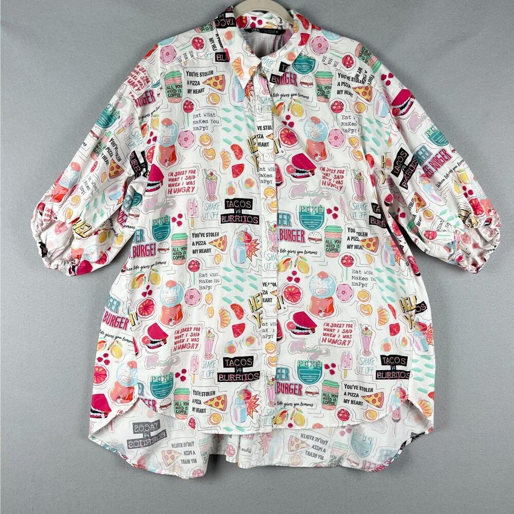 Zara Graphic Print Tunic Top Womens Small‎ Oversized Balloon Sleeve Colorful Art